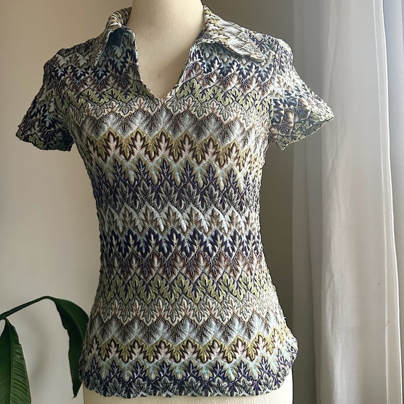 JALATE limited Tops - Vintage 90’s Collar V-Neck Jalate Limited Multicolor Women's Acrylic Knit Top M